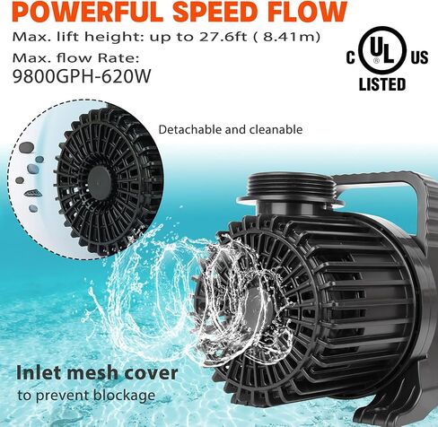 WaterRebirth 100W 1700 GPH Pond Pump, Ultra Quiet Heavy Duty Submersible Water Pump for Koi Ponds, Fountains, Aquariums & Waterfalls, 20.3 ft Power Cord, UL Listed in Kuwait