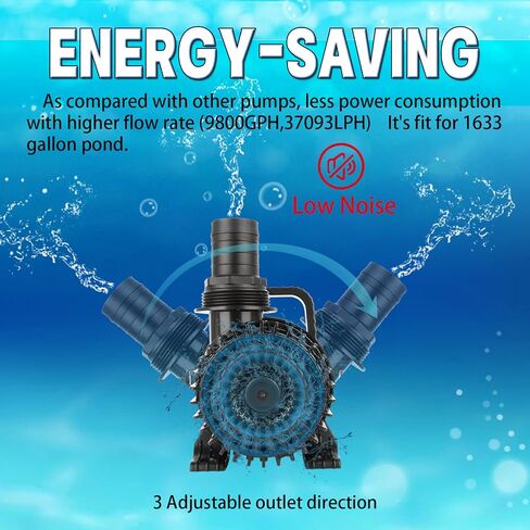 WaterRebirth 100W 1700 GPH Pond Pump, Ultra Quiet Heavy Duty Submersible Water Pump for Koi Ponds, Fountains, Aquariums & Waterfalls, 20.3 ft Power Cord, UL Listed in Kuwait