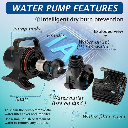 WaterRebirth 100W 1700 GPH Pond Pump, Ultra Quiet Heavy Duty Submersible Water Pump for Koi Ponds, Fountains, Aquariums & Waterfalls, 20.3 ft Power Cord, UL Listed in Kuwait