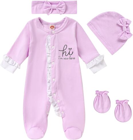 ZOELNIC رومبير للفتيات حديثي الولادة بحروف مكشكشة بذلة قطنية من قطعة واحدة ملابس منزلية قادمة in Kuwait