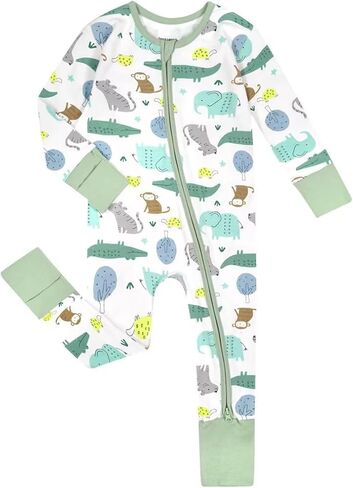 Teach Leanbh Unisex Baby Cotton Pajamas with Mittens and Feet Cuffs 2 Way Zipper Long Sleeve Romper Sleep and Play in Kuwait