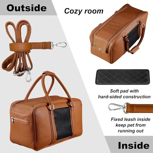 نويل شنطة حمل انيقة للكلاب الصغيرة مع جيبين اضافيين تحمل ما يصل الى 10 باوند، حامل حيوانات اليفة من جلد البولي يوريثين، حامل قطط معتمد من شركات الطيران للسفر (لون بني، مقاس S) in Kuwait