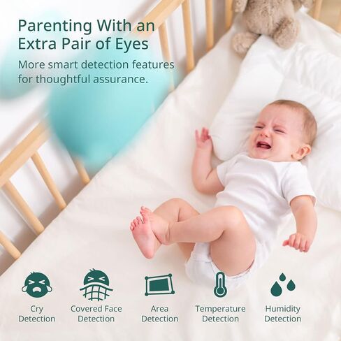 Pixsee Smart Video Baby Monitor, Full HD Camera and Audio with Night Vision, Cry Detection, Temperature Humidity Sensors, 2 Way Talk, Encrypted Wireless WiFi for Phone App, Supports Alexa in Saudi Arabia