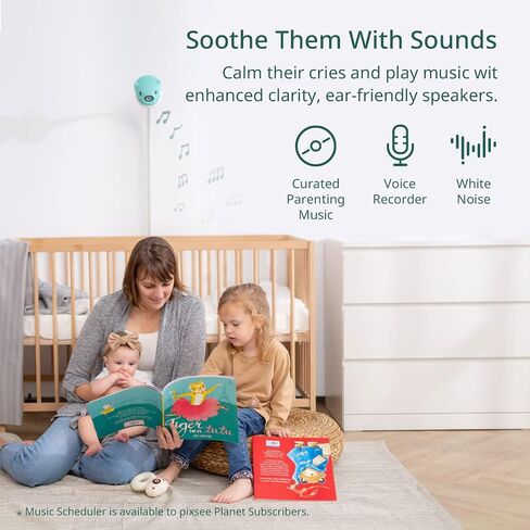 Pixsee Smart Video Baby Monitor, Full HD Camera and Audio with Night Vision, Cry Detection, Temperature Humidity Sensors, 2 Way Talk, Encrypted Wireless WiFi for Phone App, Supports Alexa in Saudi Arabia
