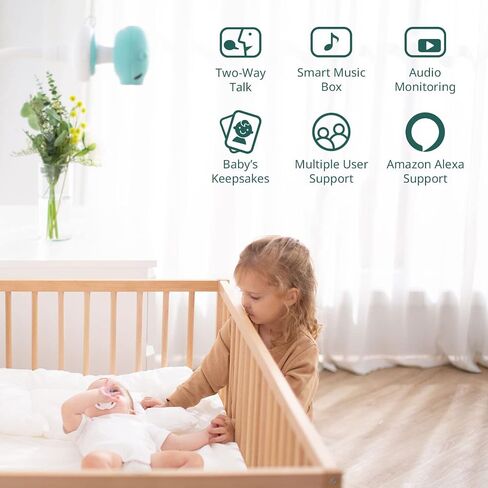 Pixsee Smart Video Baby Monitor, Full HD Camera and Audio with Night Vision, Cry Detection, Temperature Humidity Sensors, 2 Way Talk, Encrypted Wireless WiFi for Phone App, Supports Alexa in Saudi Arabia