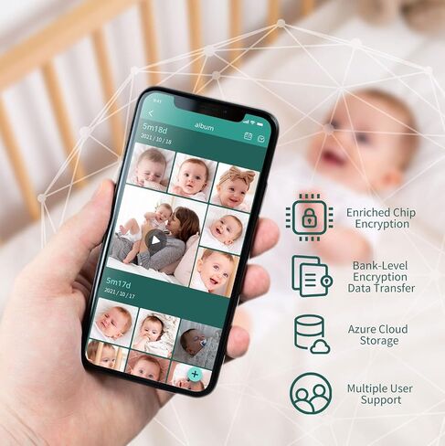 Pixsee Smart Video Baby Monitor, Full HD Camera and Audio with Night Vision, Cry Detection, Temperature Humidity Sensors, 2 Way Talk, Encrypted Wireless WiFi for Phone App, Supports Alexa in Saudi Arabia