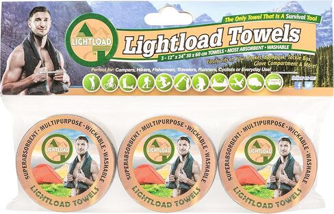 Lightload Towels Compressed Wash Cloth Hand/Face Disposable Washable Non Microfiber Quick Dry Pack Camp Travel Towel .5 oz 3 Pieces 12x24 inches in Kuwait