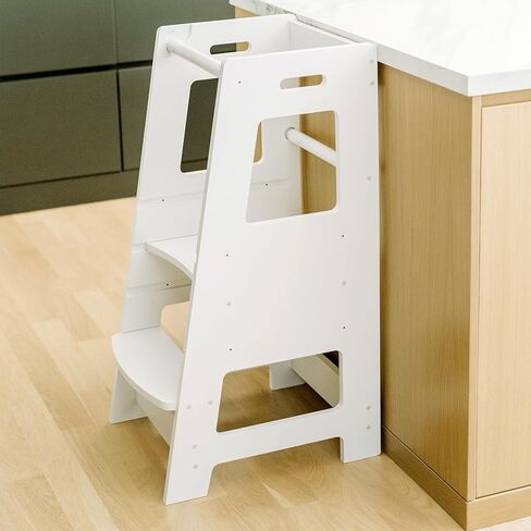KidzWerks Child Standing Tower Kids Kitchen Step Stool مقعد خشبي للأطفال الصغار - مقعد مونتيسوري للأطفال - منصة قابلة للتعديل، رمادي in Kuwait