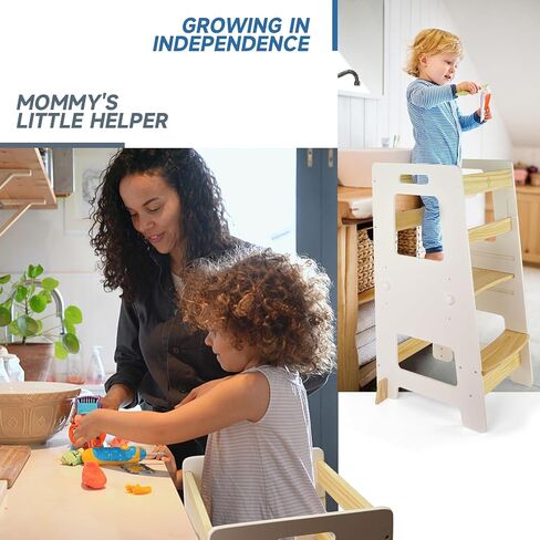 Kitchen Step Stool - Safe Montessori Standing Tower for Kids with Safety Rail, Height Adjustable Toddler Ideal Helper for Learning New Skills, Anti-Slip Protection for Bathroom - Deep Blue in Saudi Arabia