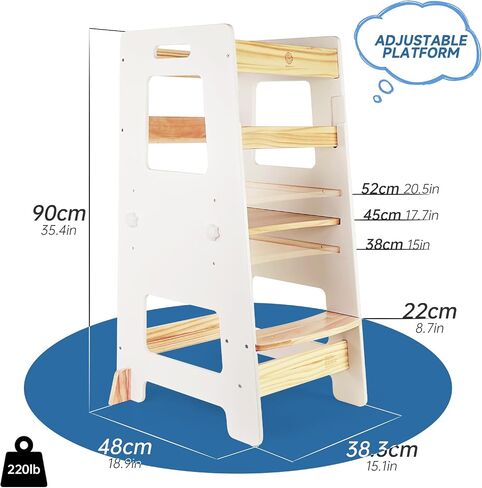 Kitchen Step Stool - Safe Montessori Standing Tower for Kids with Safety Rail, Height Adjustable Toddler Ideal Helper for Learning New Skills, Anti-Slip Protection for Bathroom - Deep Blue in Saudi Arabia