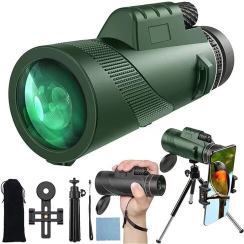 HISECOO 80x100 تلسكوب أحادي العين، محول الهاتف الذكي عالي الطاقة وحامل ثلاثي القوائم، تلسكوب أحادي العين للبالغين، رؤية النجوم عالية الوضوح، الصيد، الحياة البرية، مشاهدة الطيور، التخييم، المشي لمسافات طويلة in Kuwait