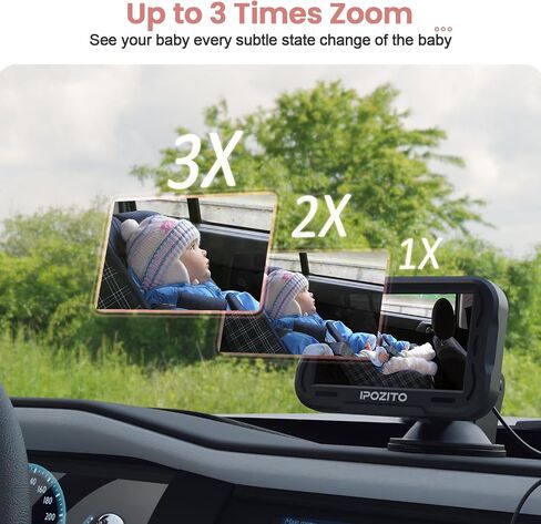 IPOZITO Baby Car Camera, 4.3'' Monitor with IR Night Vision, 3X Zoom in Closer, Easily Install Baby Car Mirror 1080P Clear Car Baby Camera for Rear Facing Seat Backseat in Kuwait