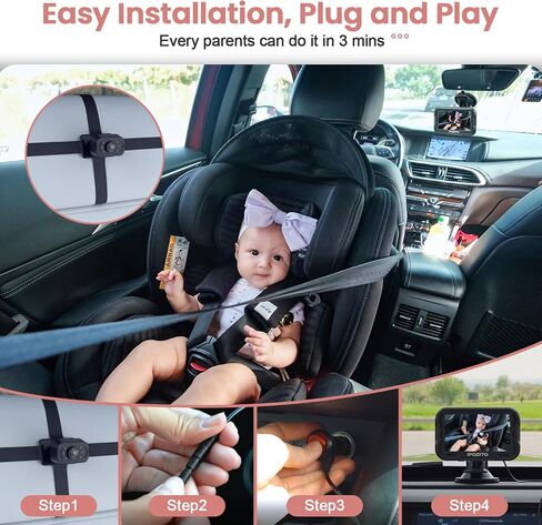 IPOZITO Baby Car Camera, 4.3'' Monitor with IR Night Vision, 3X Zoom in Closer, Easily Install Baby Car Mirror 1080P Clear Car Baby Camera for Rear Facing Seat Backseat in Kuwait