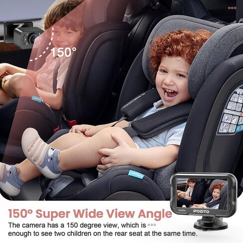 IPOZITO Baby Car Camera, 4.3'' Monitor with IR Night Vision, 3X Zoom in Closer, Easily Install Baby Car Mirror 1080P Clear Car Baby Camera for Rear Facing Seat Backseat in Kuwait
