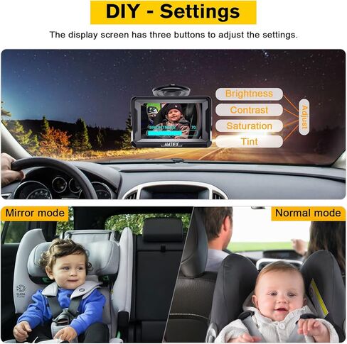 مرآة سيارة أطفال عالية الدقة 1080P كاميرا للرضع المواجهة الخلفية مراقب الرؤية الخلفية لمقعد السيارة والسفر للأطفال حديثي الولادة إصدار الأشعة تحت الحمراء الليلية AMTIFO A3 in Kuwait