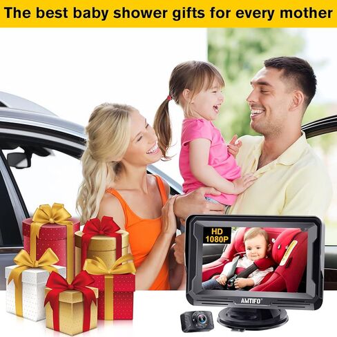 مرآة سيارة أطفال عالية الدقة 1080P كاميرا للرضع المواجهة الخلفية مراقب الرؤية الخلفية لمقعد السيارة والسفر للأطفال حديثي الولادة إصدار الأشعة تحت الحمراء الليلية AMTIFO A3 in Kuwait