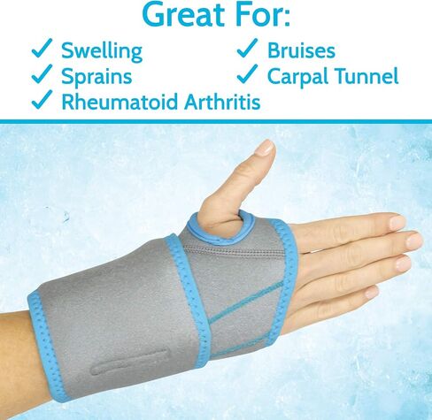 Arctic Flex Wrist Ice Pack Wrap - Refreezable Gel Compression Support - Flexible Hot & Cold Brace for Injuries, Rheumatoid, Tendinitis, Swelling & Carpal Tunnel - Reusable for Pain & Muscle Therapy in Kuwait