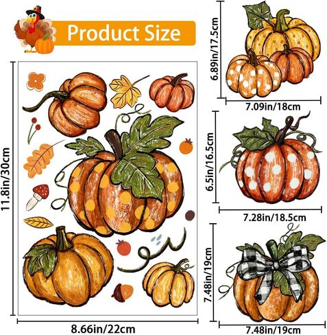YUJUN 6 Sheets Thanksgiving Fall Window Clings,Pumpkin Maple Leaves Oil Painting Window Decals Stickers for Autumn Glass Home Decor and Thanksgiving Fall Window Decoration in Kuwait
