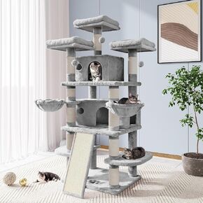 Allewie 68 Inches Cat Tree/House and Towers for Big Feline/Scratching Post/Multi-Level Large Kitty Climbing Tree with Condo/Smokey Grey in Kuwait