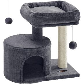 Feandrea Cat Tree, Cat Tower with Sisal-Covered Scratching Post, Cat Condo with Padded Perch, for Small Spaces, Kittens, Smoky Gray UPCT50G