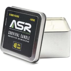 ASR Outdoor 36 Hour Camping Survival Emergency Light Wax Candle Fire Starter in Portable Tin Box, 3 Wick