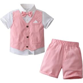 Tiepant Boy's Summer Fake Vest Gentleman Outfits 2 Piece Clothes Suit for Dress Up 12 Months - 5 Years in Kuwait