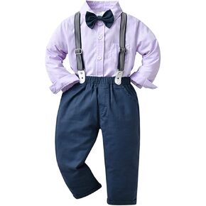 Boys Clothes Set Toddler Kids Gentlemen Suit Long Sleeve Bow Tie Shirts Suspenders Pants Outfits