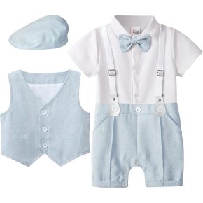 A&J DESIGN 4pcs Baby Boys Suit, Gentleman Outfits 3 Months - 18 Months, Romper & Vest & Berets Hat & Bow Tie in Saudi Arabia