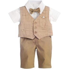Dressy Daisy Baby Boy Suit Gentleman Wedding Outfit 4 Piece Formal Dress Wear Plaid Short Sleeve