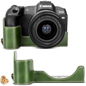 Rieibi R8 Half Case, Handmade PU Leather Half Camera Case for Canon EOS R8 Camera protection case,Coffee in Kuwait
