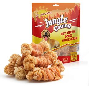 Jungle Calling Beef Tendons for Dogs, Duck Wrapped Tendons Dog Chews Long Lasting Hip and Joint Supplement for Dogs with Glucosamine (Knotted Bone)