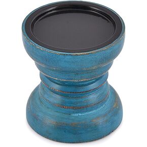 EDHAS Mango Wood Blue Candlestick Holders for Dining Table Centerpiece, Coffee Table, Mantel, Or Any Table Top. (4" x 4" x 4") in Kuwait