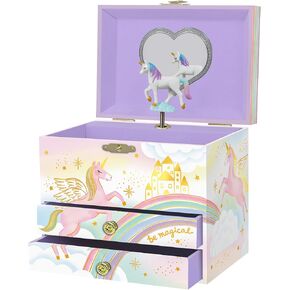 Musical Unicorn Jewelry Box for Girls - Kids Music Box with Spinning Unicorn, Unicorn Birthday Gifts for Little Girls, Jewelry Boxes, 6.8 x 5.3 x 6 in - Ages 3-10