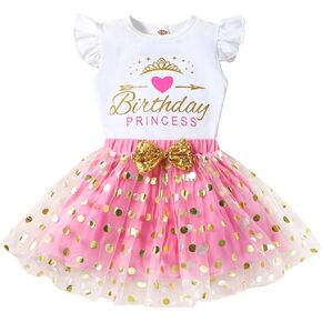 ATCTBOGFS Toddler Baby Girls Birthday Princess Outfits Polka Dots Bubble Tulle Tutu Skirt Sets 2Pcs in Saudi Arabia