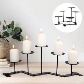 Black Iron Candelabra Candle Holder: Adjustable Fireplace Candelabra Candle Holder - Centerpiece Candle Holder Stand Decor for Pillar Candle in Saudi Arabia