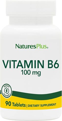 NaturesPlus Vitamin B6 (Pyridoxine HCI) - 100 mg, 90 Vegetarian Tablets - Energy & Metabolism Booster, Hair Skin & Nails, Memory, Mood, Immune System Support Supplement - Gluten-Free - 90 Servings in Saudi Arabia