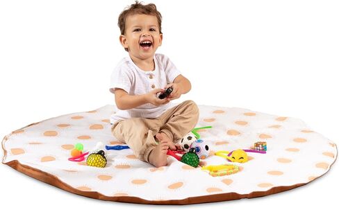 Elle Raey & Co. Baby Splat Mat for Under High Chair - 3.9 ft Round Leather High Chair Food Catcher, Sunshine Design High Chair Mat for Floor, Waterproof & Stain-Resistant with Storage Bag in Saudi Arabia