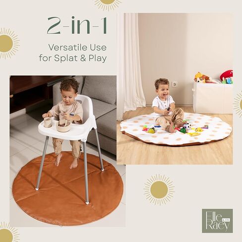 Elle Raey & Co. Baby Splat Mat for Under High Chair - 3.9 ft Round Leather High Chair Food Catcher, Sunshine Design High Chair Mat for Floor, Waterproof & Stain-Resistant with Storage Bag in Saudi Arabia