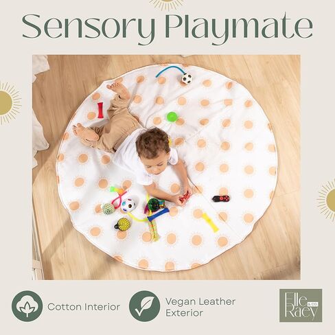 Elle Raey & Co. Baby Splat Mat for Under High Chair - 3.9 ft Round Leather High Chair Food Catcher, Sunshine Design High Chair Mat for Floor, Waterproof & Stain-Resistant with Storage Bag in Saudi Arabia