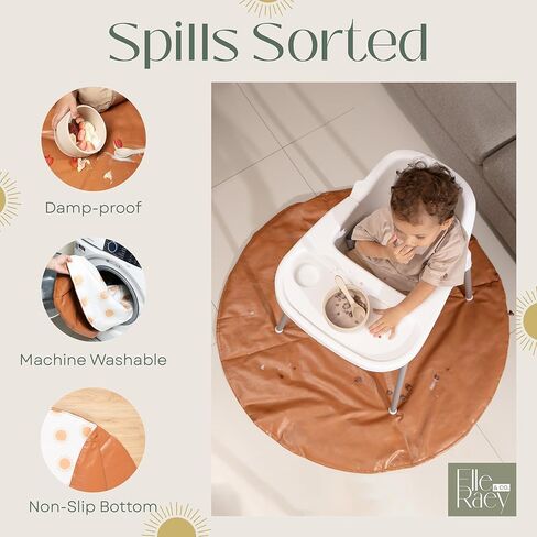 Elle Raey & Co. Baby Splat Mat for Under High Chair - 3.9 ft Round Leather High Chair Food Catcher, Sunshine Design High Chair Mat for Floor, Waterproof & Stain-Resistant with Storage Bag in Saudi Arabia