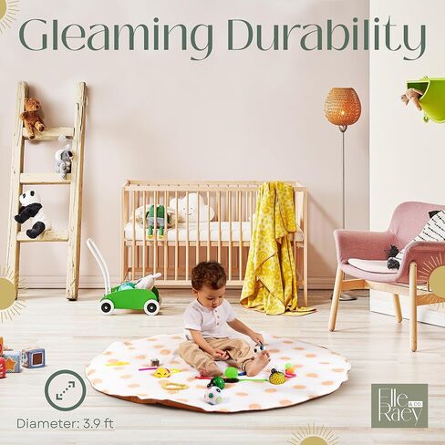 Elle Raey & Co. Baby Splat Mat for Under High Chair - 3.9 ft Round Leather High Chair Food Catcher, Sunshine Design High Chair Mat for Floor, Waterproof & Stain-Resistant with Storage Bag in Saudi Arabia