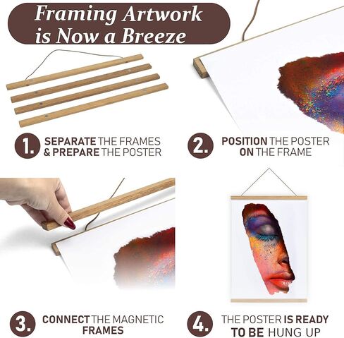 DACRI HOME 74" Magnetic Poster Hanger Frame - Sturdy Teak Wood Poster Frame, Strong Magnets for Safe Hanging Map Picture Print Scroll Wall Art 74x26 74x36 74x48 (74 Inch, Black) in Saudi Arabia