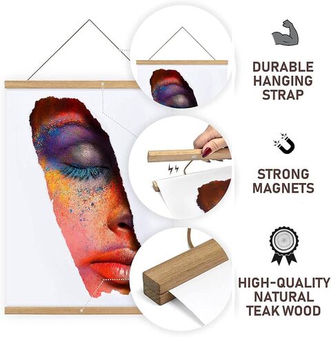 DACRI HOME 74" Magnetic Poster Hanger Frame - Sturdy Teak Wood Poster Frame, Strong Magnets for Safe Hanging Map Picture Print Scroll Wall Art 74x26 74x36 74x48 (74 Inch, Black) in Saudi Arabia