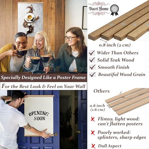 DACRI HOME 74" Magnetic Poster Hanger Frame - Sturdy Teak Wood Poster Frame, Strong Magnets for Safe Hanging Map Picture Print Scroll Wall Art 74x26 74x36 74x48 (74 Inch, Black) in Saudi Arabia