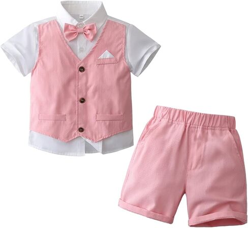 Tiepant Boy's Summer Fake Vest Gentleman Outfits 2 Piece Clothes Suit for Dress Up 12 Months - 5 Years in Kuwait