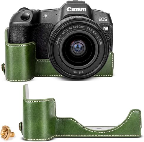 Rieibi R8 Half Case, Handmade PU Leather Half Camera Case for Canon EOS R8 Camera protection case,Coffee in Kuwait