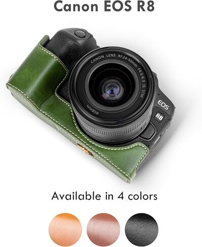 Rieibi R8 Half Case, Handmade PU Leather Half Camera Case for Canon EOS R8 Camera protection case,Coffee in Kuwait