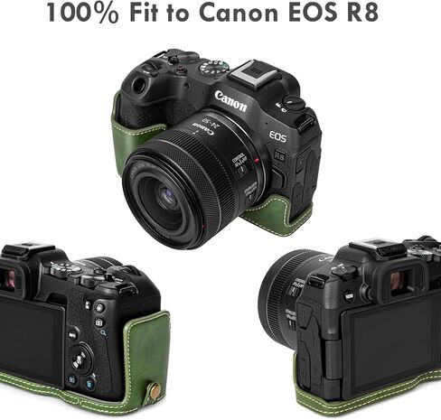 Rieibi R8 Half Case, Handmade PU Leather Half Camera Case for Canon EOS R8 Camera protection case,Coffee in Kuwait