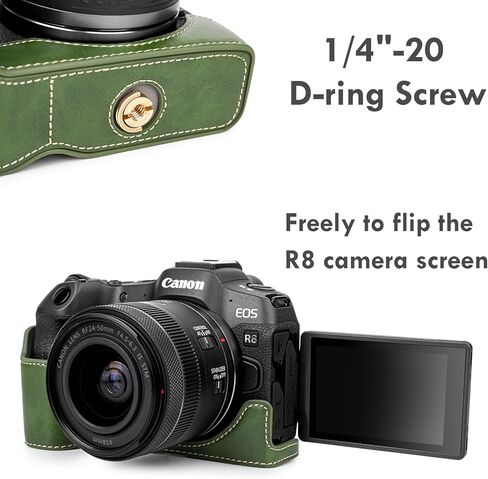 Rieibi R8 Half Case, Handmade PU Leather Half Camera Case for Canon EOS R8 Camera protection case,Coffee in Kuwait