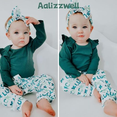 ملابس Aalizzwell Preemie لحديثي الولادة والرضع والبنات، مجموعة سراويل رومبير مضلعة، ملابس الخريف والشتاء in Kuwait